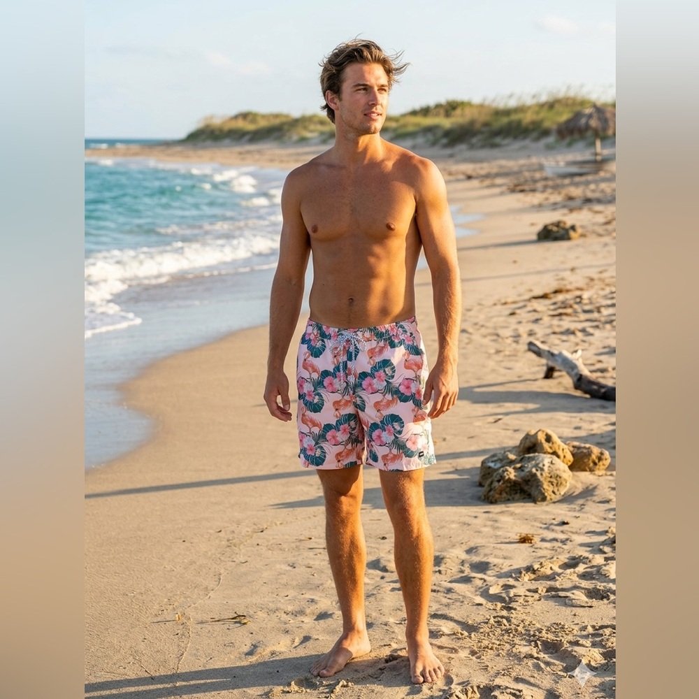 Micros Pink and Blue Floral Swim Trunks